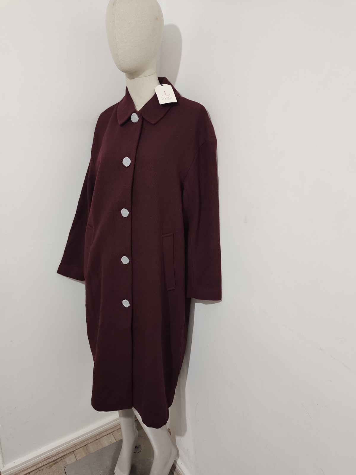 RRP£180 Seasalt Cornwall Oversized Boskerris Wool Blend Coat dark hellebore UK 2 image 5