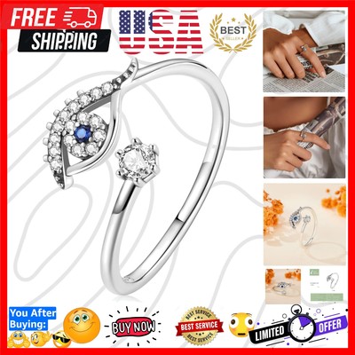Unique Adjustable Evil Eye Ring Stackable in 925 Silver - Hypoallergenic Jewelry