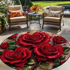 140cm 140cmElegant Red Rose Printed Area Mat - Round Polyester 140. Machine-Made