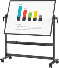 VIZ-PRO Double-Sided Magnetic Mobile Whiteboard, 48 X 36 Inches, Black Aluminium