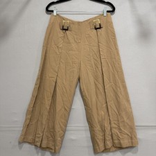 MNG Suit Pants Womens 4 Tan Wide Leg High Waist Buckle Detail 100% Lyocell