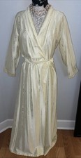 Vintage Miss Elaine M Shiny Satin Heavy Gauge Long Robe Creamy Yellow Woman  s