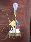 Vintage Porcelain Figural Table Lamp Romantic Musical Couple Rococo Style Brass — photo 4