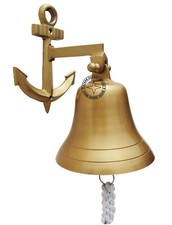Antique Large Ship's Wall Bell Antique Brass With Bracket Lanyard Best 9 Inch
