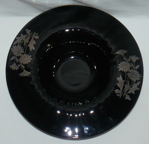 L.E. Smith Black Glass Console Bowl Daisies Unique 12" Dish - Picture 10 of 13