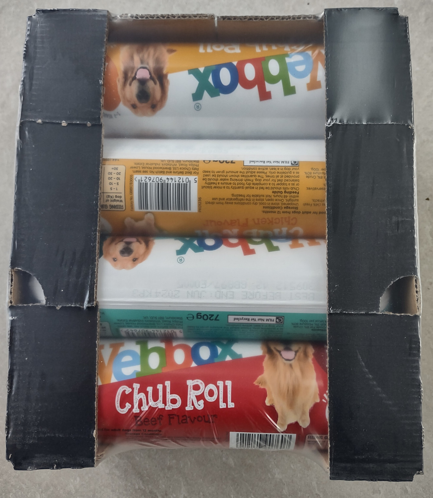 WEBBOX CHUBB ROLL Tasty Meat Wet Dog Food Mixed Asst'd Flavours 8 x