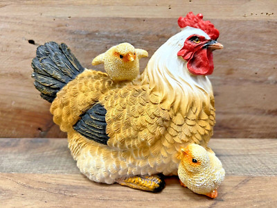 Rooster/Hen With Chicks Resin Figurine 7'' x 5.5''