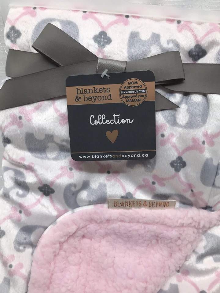Mantas & Beyond Bebé Niña Blanco Gris Elefantes Reversible Rosa Sherpa 28x32 Foto 2 de 4
