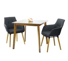 Juego de Comedor 3 Piezas, 2 Sillones Alba Modernos de Madera Maciza con Mesa de Comedor Cuadrada