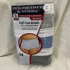 Roundtree  Yorke Full-Cut Briefs Big Mens Premium Underwear 54 Cotton 3 Pack