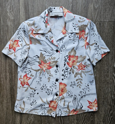 VTG Gloria Lance Petite Large Floral Short Sleeve Button Up Blouse Top