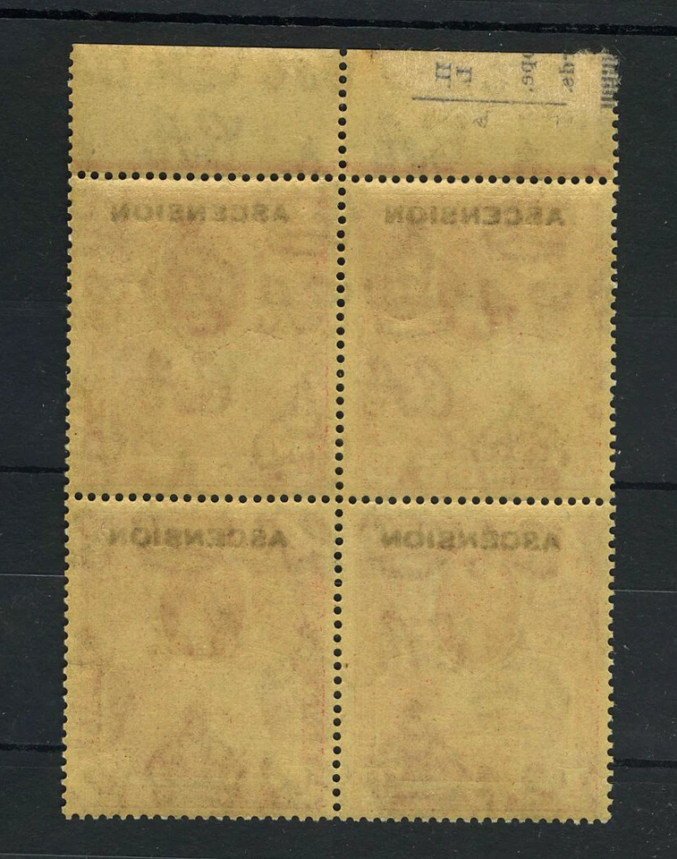 M1360 Ascension 1922 SG3 - 1 1/2d rose scarlet in a top marginal block of 4. - Изображение 2 из 2