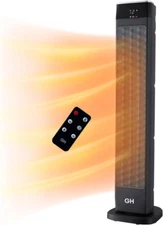 Oscillating Ceramic Tower Space Heater with Remote, 30", Black