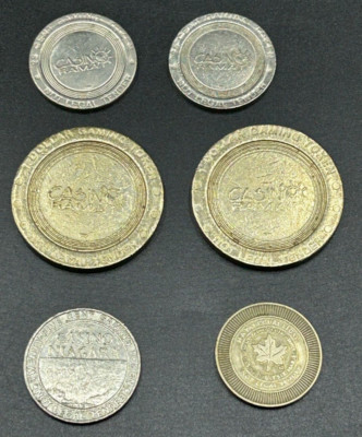 Lot of 6 Casino Tokens - Casino Rama - Casino Niagara - Casino Sault Ste. Marie