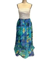 JS Boutique White Blue Floral Strapless Beaded Waist Chiffon Gown Size 12 249