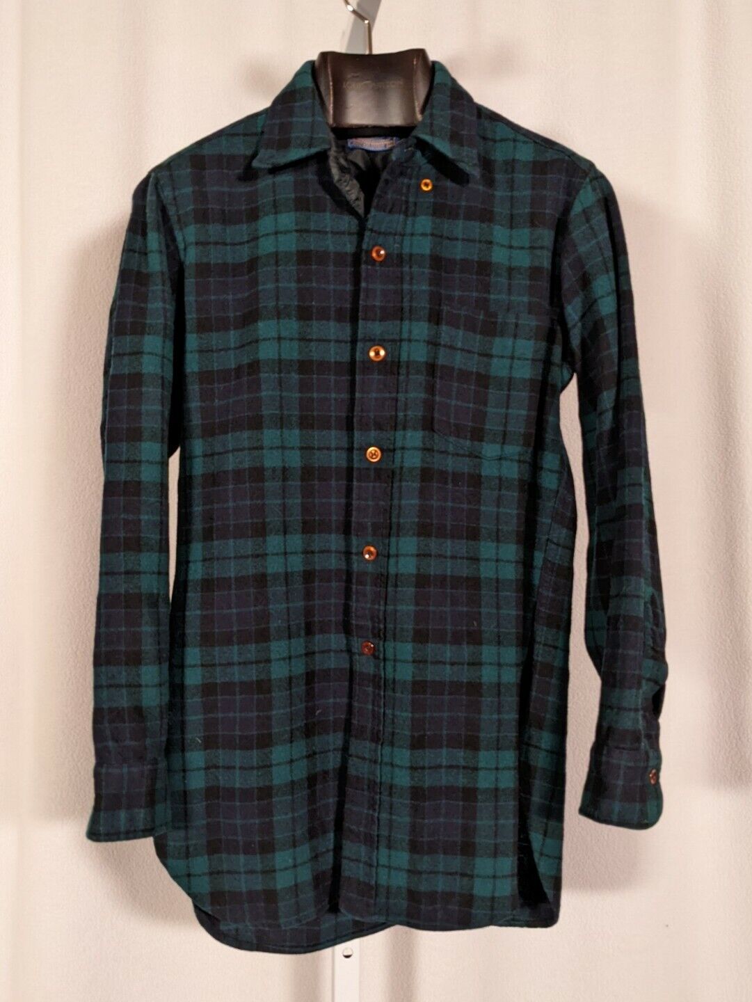 Pendleton Vintage 1962 Blackwatch Green Tartan Wool Flannel Shirt XS 14 1/2  USA