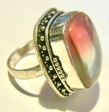 Pink  Clear Glass Ring Size 7 Maybe Sterling Fancy Border