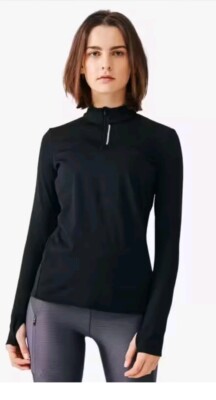 Decathlon Zip Warm women's long-sleeved running T-shirt black UK