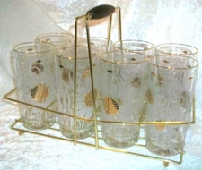 Vintage MCM Continental Can Company Hazel Atlas Atomic Sunflower Glasses Caddy