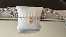 Communion Bracelet with 18K gold plated beads, faux pearls  gold accent cross