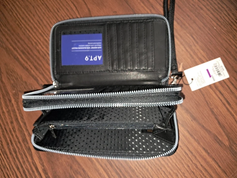 Apt 9 Cartera de Muñeca, Negra, 8 x 4,5 x 2, Cierre de Cremallera Foto 3 de 3