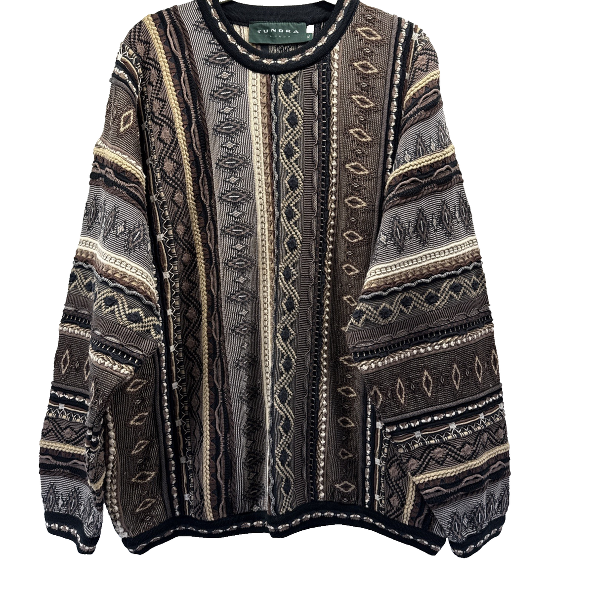 Vtg 90s Cosby Coogi Style 3D Knit XL Brown Pullover Grandpa