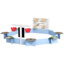 Outsunny Kids Wooden Sandbox Outdoor Large Sandpit 6 Animal Seats 85"x85"x25"