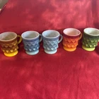 5 Anchor Hocking Fire King Coffee Cup Mug Kimberly Diamond Pattern Vintage