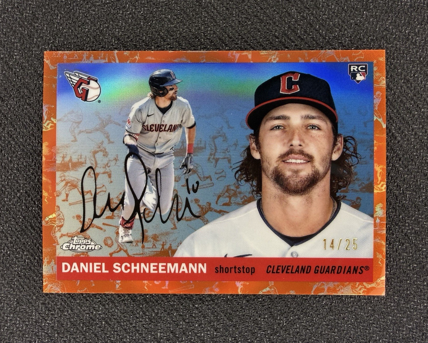 2025 Topps Chrome Daniel Schneemann RC Platinum Toile White/Orange Refractor /25