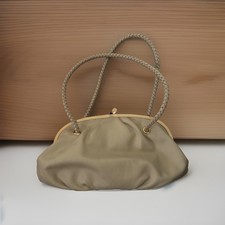 Maxximum Ivory Cream Clutch Purse Braided Strap Gold Frame Kiss Lock Evening Bag