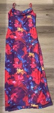 Size Large Mesh Cowl Neck Floral Maxi Slip Dress Red Purple Blue Abstract Print