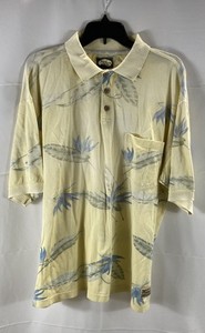 Tommy Bahama Men's Vintage Polo Shirt Yellow Bird of Paradise Floral Cotton L