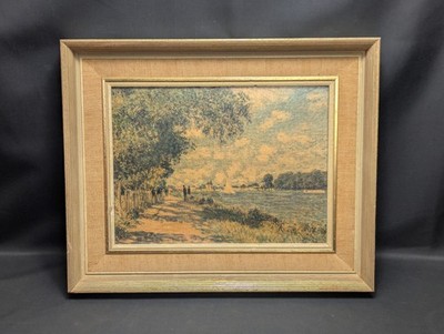 Claude Monet Druck Seine bei Argenteuil Vintage Oleograph im vergoldeten Rahmen