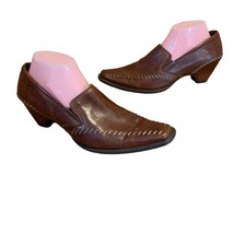 VINTAGE CIRCA Y2K PIKOLINOS BROWN LEATHER WHIP STITCH HEELED LOAFERS SZ EU 40