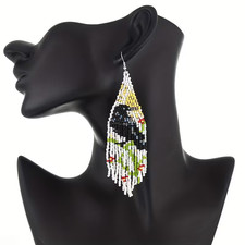 Tribal Earrings Native Large Boho American Seed Beads Handmade Earring