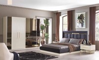 Luxus Schlafzimmer Set Bett MöBel Textil Kleiderschrank Betten Nachttisch 4Tlg