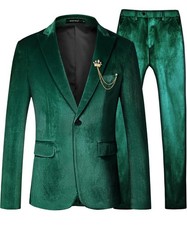 Mage Male Men's 2 Piece Velvet Suit One Button Tuxedo Formal 3XL New