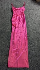 Retrofete Maxi Corset Dress XS Pink Satin Side Slit Cut Out Party Gown