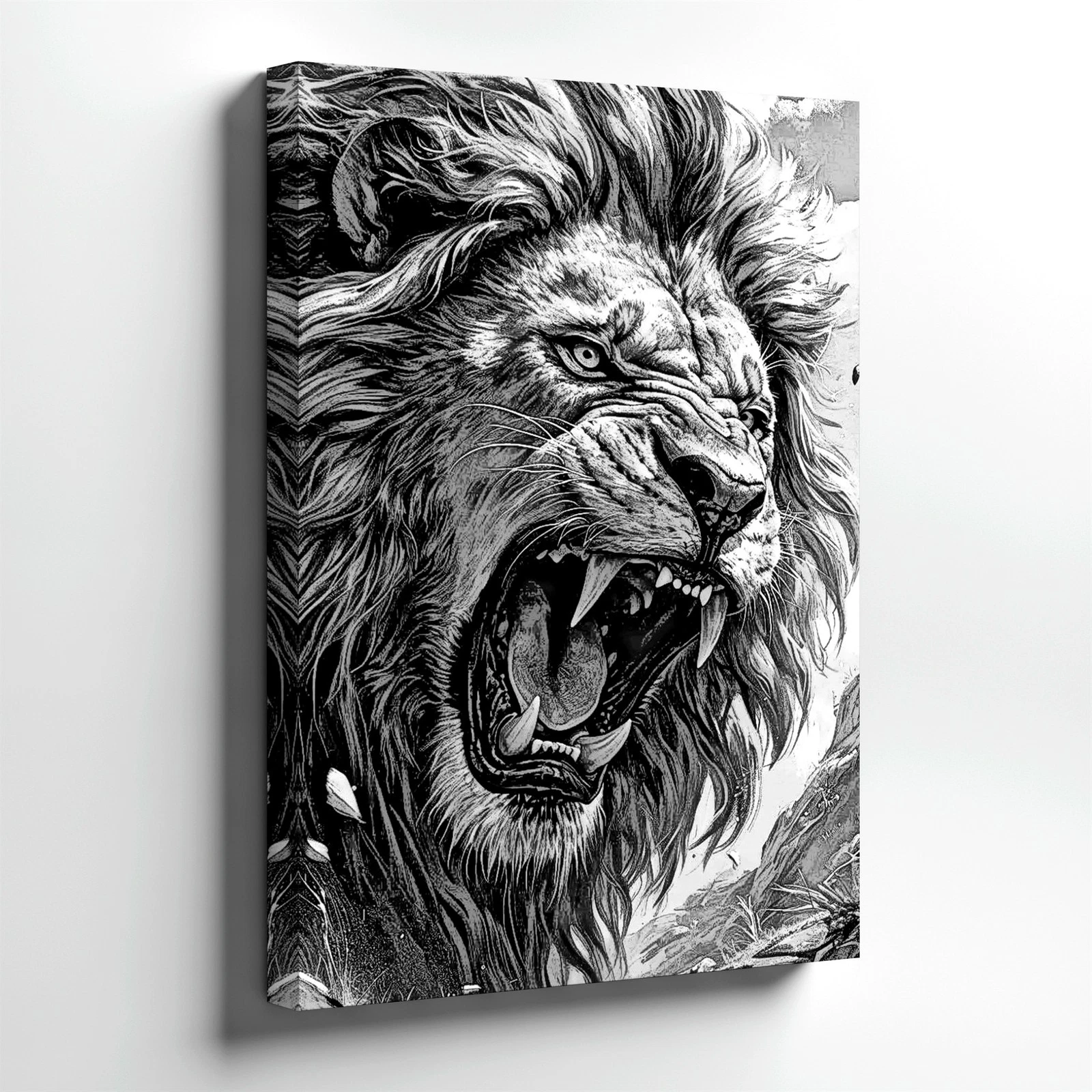 Wall Art Roaring Lion Black White Sketch Print Wild Animal Safari Home Decor