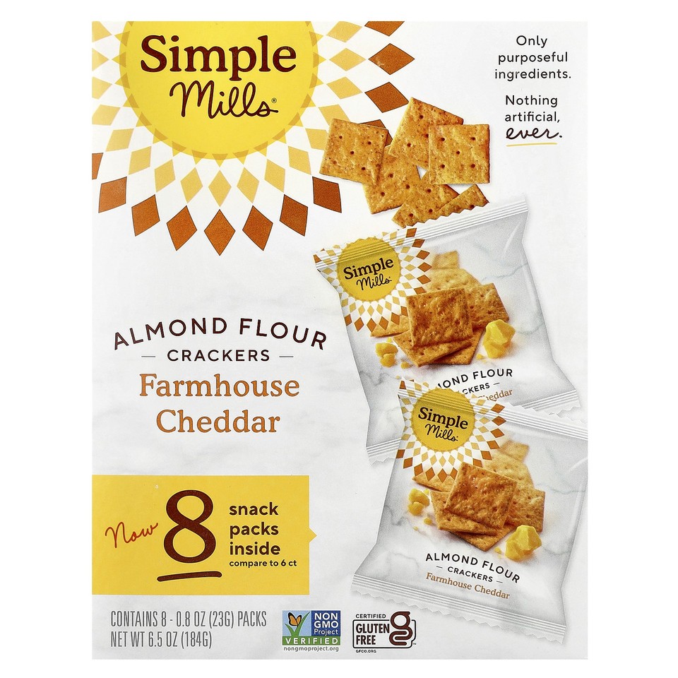 Almond Flour Crackers, Farmhouse Cheddar, 8 Packs, 0.8 oz (23 g) Each