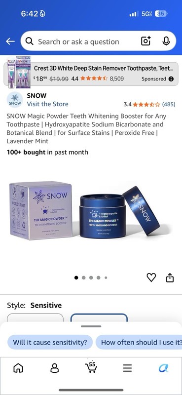 SNOW The Magic Powder Teeth Whitening Powder Peroxide Free Lavender Mint 0.63 oz