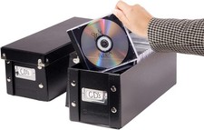 CD Storage Box - 2 Pack - Durable 5.1 x 5.1 x 13.2 Inch Disc Holders with Lid...