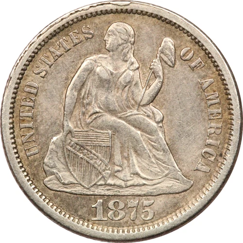 1875-S Seated Liberty Dime 10C, About Uncirculated AU