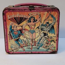 Lonchera metálica Super Friends 1976 de colección sin termo Aladdi DC Comics Flash Batman