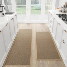 Kitchen Mat Set of 2 PCS, 17.3"x47"+17.3"x71", Brown 