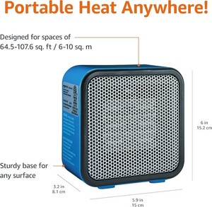 500 Watt Ceramic Small Space Personal Mini Heater Portable Lightweight Blue