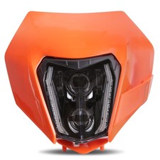 LED Motorcycle Headlight Dirt Bike DRL Headlamp with Bezel With Motocross Pit...