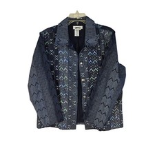 Coldwater Creek Women's Beaded Sequin Geometric Chevron Jacket M Boho Art Wear