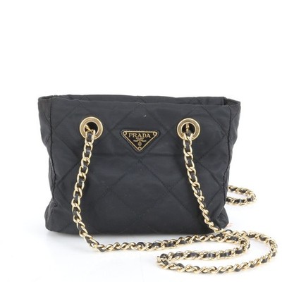 Excellent condition PRADA tessuto nylon triangle logo quilted leather double cha