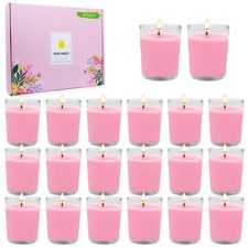 20 Packs Unscented Pink Votive Candles in Glass, Small 2 Inch Natural Soy Wax...